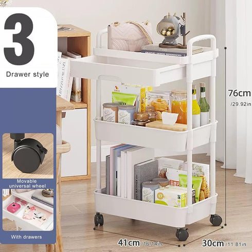D-GROEE 3/4 Tier Rolling Cart with Drawer, Movable Metal Utility Cart on Wheels, Easy Assembly Multifunctional Storage
