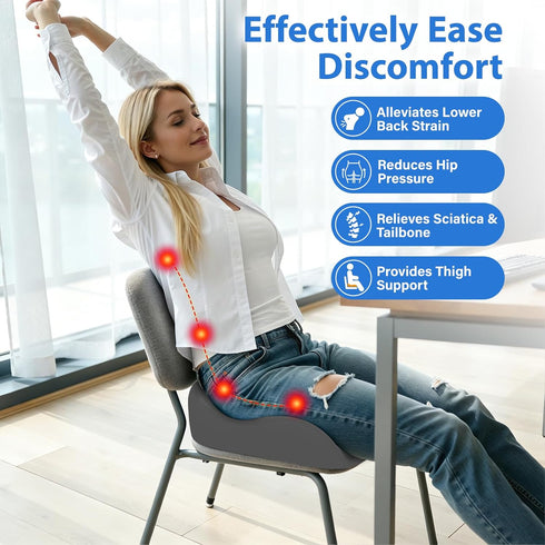 DownyCloud Tailbone, Seat Cushion for Pressure Relief - Ergonomic Home & Office Chair Cushions for Hip, Sciatica