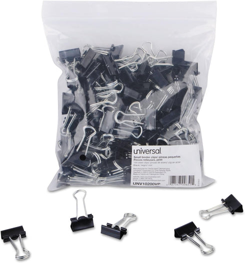 Small Binder Clips, Steel Wire, 3/8" Capacity, 3/4" Wide, Black/Silver, 144/Pack