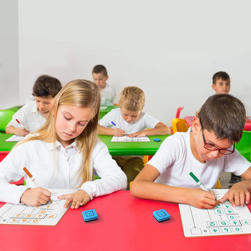 SCRIBBLEDO 5 Pack Dry Erase Division White Boards 9x12Inch for Kids, Double Sided Math Manipulatives with Erasers.