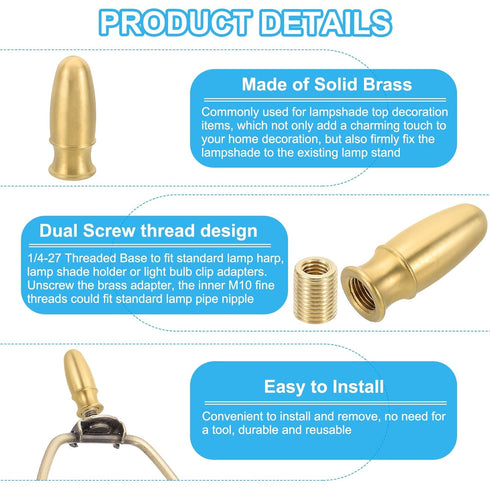 PATIKIL 16 40mm 3 Set x Lamp Finials Caps Knob, Solid Brass Lamp Shade Top Decoration Screw Cap Nuts with Brass