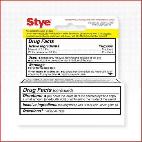 0.125 Oz Stye Sterile Lubricant Eye Ointment, Opthalmologist Tested to Relieve Stinging, Burning, Itching and Dry Eyes