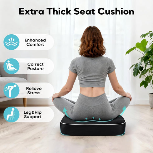Tailbone 6"-Black Thick Chair Cushions, Office Booster Seat Cushion to Pain Relief, Non Slip Memory Thick Foam Cushion