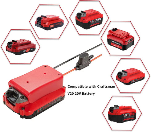 Power Wheel Adapter for Craftsman V20 20V Battery with Fuse & Wire Terminal for DIY RC Trucks