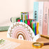 Back to School Rainbow Pencil Pen Holder, Boho White Pink Wooden Organizer for Makeup Brushes, Crayon, Office Supplies
