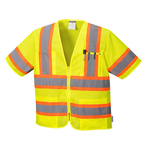 Portwest US383 Augusta Hi Vis Reflective Safety Vest with Pockets, ANSI Class 3 Yellow, 7X-Large