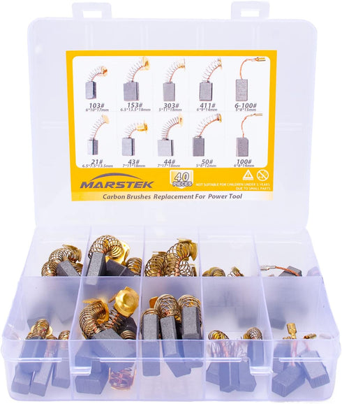 40Pcs Electric Motor Carbon Brushes Replacement for Power Tool, 10 Sizes