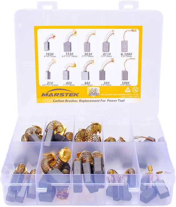 40Pcs Electric Motor Carbon Brushes Replacement for Power Tool, 10 Sizes