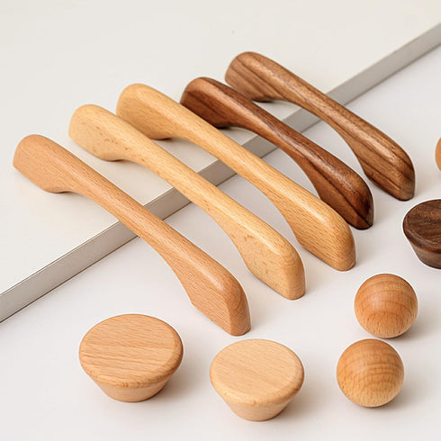 KOVNISE 2 128mm) PCS Cabinet Pulls Solid Wood Dark Walnut Pulls Beech Original Wood Color Simple Modern Style