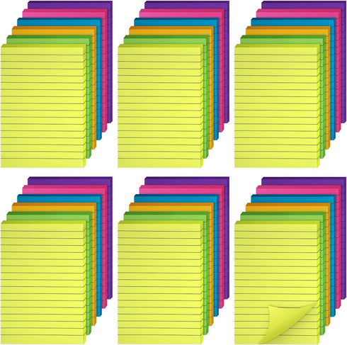 Outus 36 Pack Lined Sticky Notes, 4 x 6 Inch Colorful Pads, 1200 Sheets, Bright Ruled Self Sticky Pads for Office