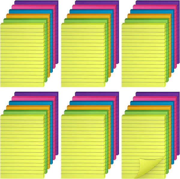 Outus 36 Pack Lined Sticky Notes, 4 x 6 Inch Colorful Pads, 1200 Sheets, Bright Ruled Self Sticky Pads for Office