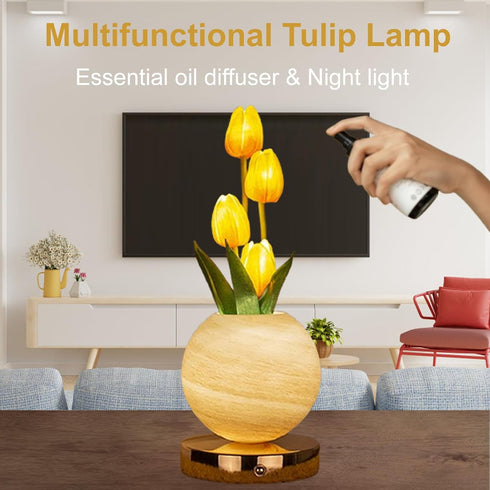 Verdzo 3-Colour Dimming, Tulip Flower Lamp, Cute Tulips Artificial Flowers Desk Lamp with Infinitely Rechargeable