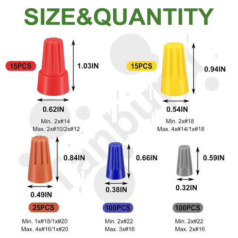 255PCS Electrical Wire Cap Connectors Nuts Kit, Insulating Insert Twist Wire Connectors with Spring, Screw on Terminals Assortment Set Quick Connection