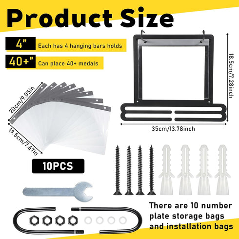 AOZUO 40+ 20 Race Bib and Medal Display Hanger, Medal Hanger Display Holds Medals & Race Bibs with Flip Vinyl Sleeves
