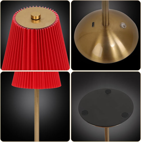 baishezhuan 12 Inch Red Table Lamps , Small Gold Table Lamp for Girl's Bedroom Cute Coquette Table Lamp with Fabric