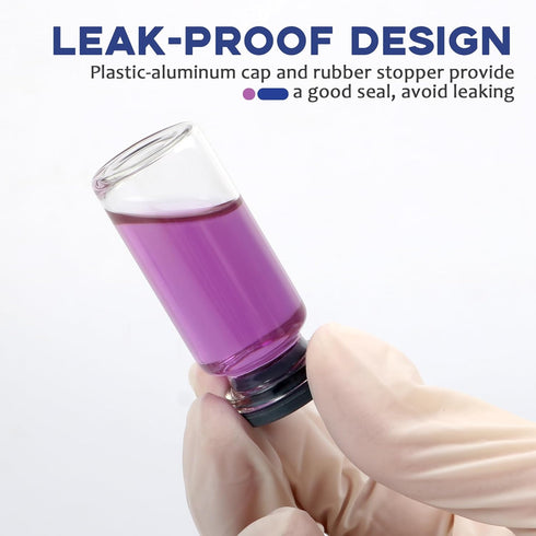 100 Pack Glass Vials, Clear Glass Headspace Vial with Plastic-Aluminum Flip Caps, Rubber Stoppers, 2ml