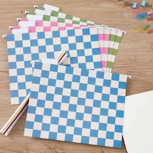 Y YOMA 6 Pack Decorative Hanging File Folders, Letter Size, Checkerboard Organizer for Office Home with 1/5-Cut Tabs,