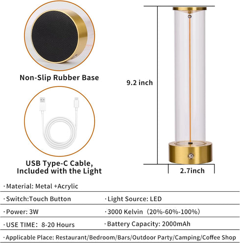 baishezhuan 3-Levels Dimming Rechargeable Cordless LED Orange Table Lamps Touch Sensor Light, Portable Wireless Battery