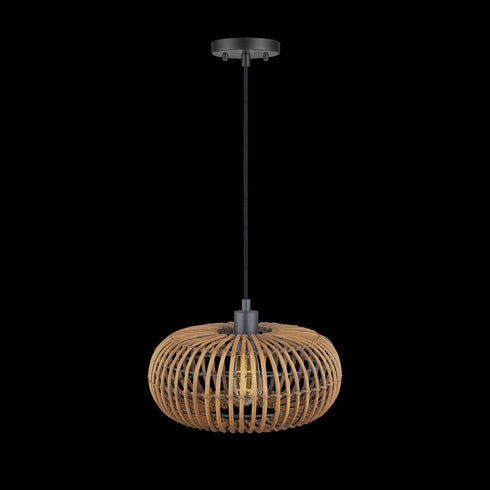 61063 1-Light GLOBE Electric x Novogratz Pendant Light Fixture, Rattan Shade, Black Socket, Braided Fabric Cord, Living