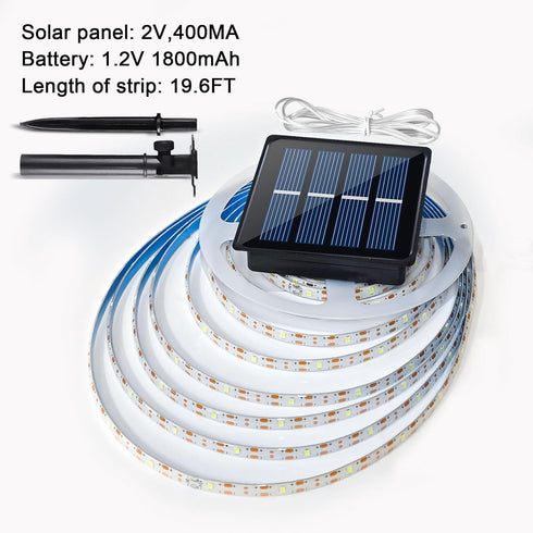 Solar LED Strip Lights Outdoor - 19.6FT 180 LED White Solar Powered Rope for Garden, Pool, Christmas