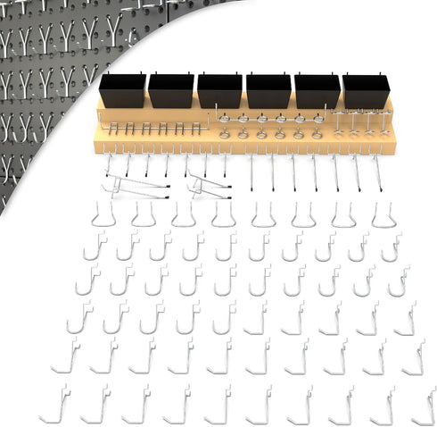 HUHOLE 86PC Pegboard Hooks Assortment with Bins, Garage Tool Organizer, Fits 1/8 Inch and 1/4 Inch Pegboard