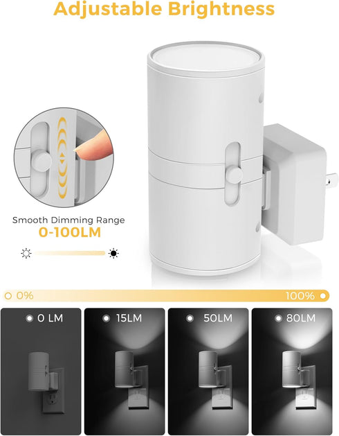 Dimmable 2 Pack L LOHAS LED Bright Night Light, Night Lights Plug into Wall, Daylight White, Nightlight Plug in White