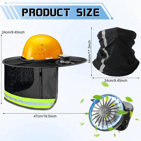 Croknit 1 Set Summer Sun Hard Hat Shade Full Brim Hard Hat Sun Visor with Solar Fans and Neck Sunshade Cover High