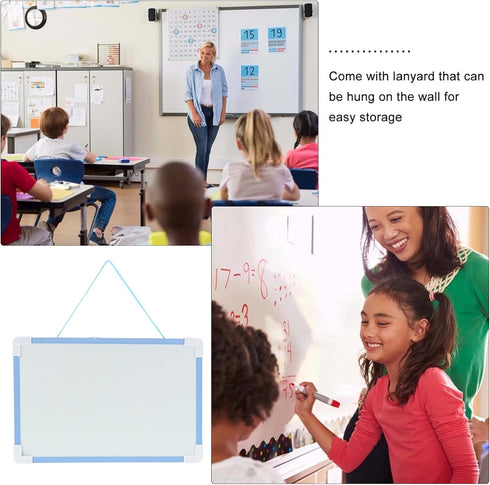 Operitacx Blue Small Magnetic Dry Erase Whiteboard with Marker, Portable Mini Double Sided Memo Board for Kids