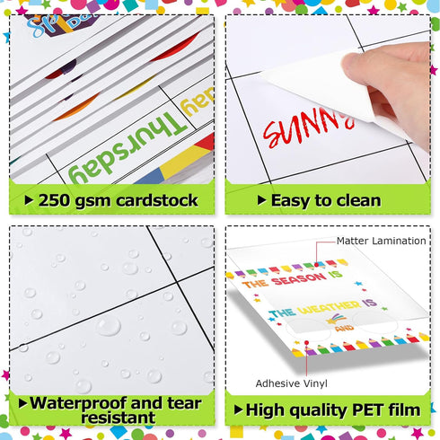 Tenare Calendar Bulletin Board Set, Seasons Weather Chart Display with Stickers for School Classroom Bedroom Decoration