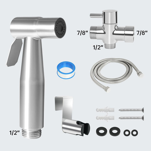 DF DUALFERV 7 Pcs Handheld Bidet Sprayer for Toilet, Stainless Steel Cloth Diaper Spray, Jet Spray With Hose, Faucet