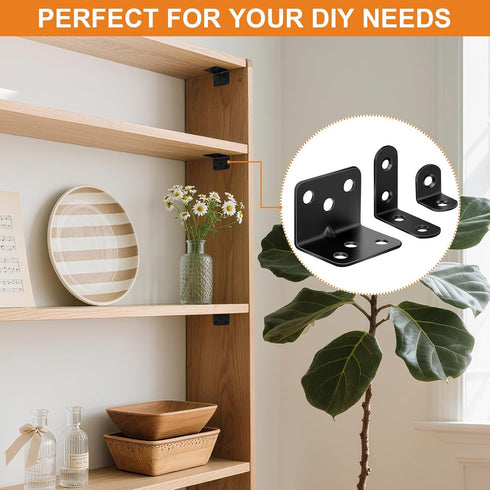 FATLODA 26PCS 3 90 88 L Bracket Corner Brace Kit, Sizes Stainless Steel L Brackets for Wood Shelves, Degree Right Angle