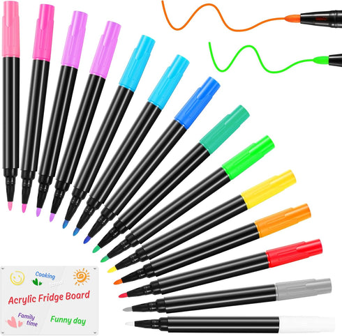 Liquid Chalk Markers for Acrylic Calendar Planning Board, Clear Glass Dry Erase Board, 14 Pack, 12 Vibrant Colors, 1mm