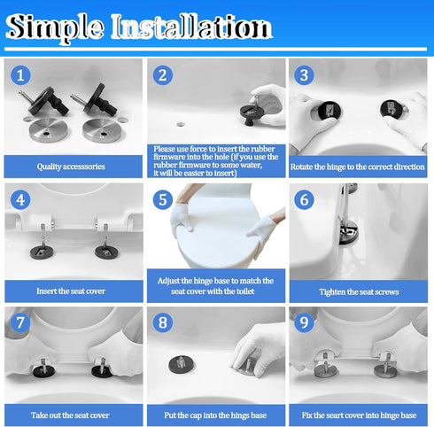 (Y6) YNR Toilet Seat with Slow Close Hinges, Standard Elongated Toilet Seat with Non-slip Seat Bumpers, Easy to Install