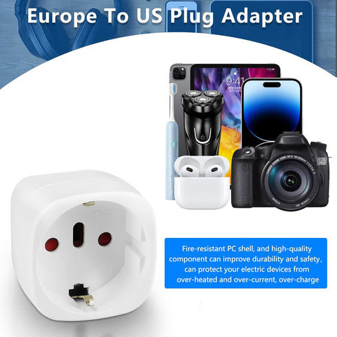 OFOAEEA 2 Pack Europe to US Plug Adapter, EU to US Travel Converter for Spain France Type C/E/F Plugs