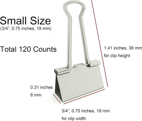 Binder Clips Small Metal Clamp - 3/4 in (0.75 inch)(Small, Silver, 120 Count) by nctinystore