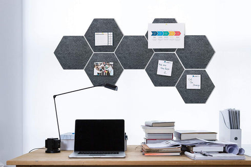 Felt Hexagon Bulletin Board with 20 Push Pins, Pack of 8 Notice Boards for Home Office Kitchen, Push Pin Board Felt Wall Tiles for Photos Memos by Uoisaiko
