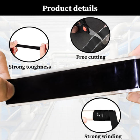 Waterproof Duct Tape 2.5cm x 3m, Silicone Repair Tape Plumbers Tape, Self Fusing Rubber Tape Waterproof Tape for Leaks, Rubber Seal Tape for Pipes, Faucets, Handles (Black)