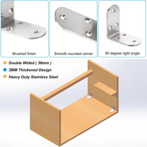6Pcs 65x65x38mm 90 Heavy Duty L Bracket Corner Braces Stainless Steel Degree Joints Right Angle Brackets, Metal Corner