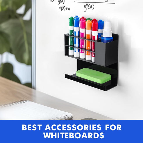 Black Magnetic Dry Erase Marker Holder for Whiteboard, Acrylic Magnet Pen Holder Wall Mount, Black Magnetic Pencil