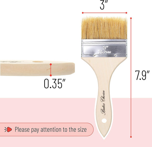 Bates Chip Paint Brushes, 3 Inch, 6 Pack, Natural Bristle Paint Brush for Painting and Staining Wood