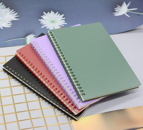 Yansanido Spiral Notebook – 4 Pcs A5 Thick Plastic Hardcover, 80 Sheets, 160 Pages, College Ruled, Dark Color