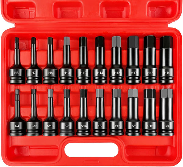 WETT 1/2" Drive Master Impact Hex Bit Set, 20 Piece Hex Driver