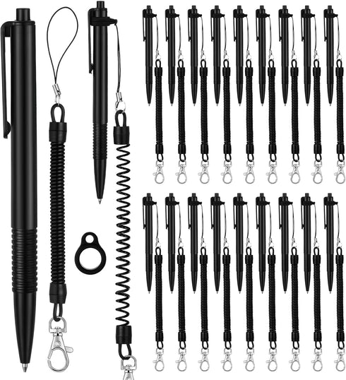 Ctosree 20 Sets Secure Pen with Adhesive Chain, Silicone Ring, Pocket Badge Reel, Security Ballpoint Pens