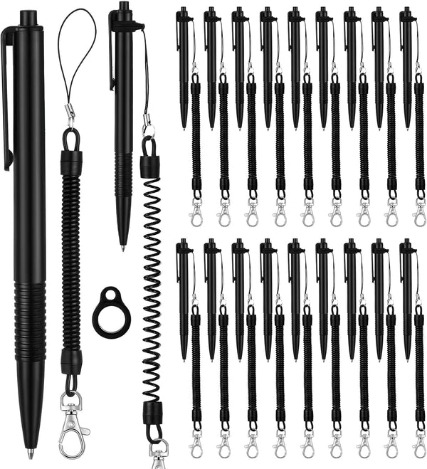 Ctosree 20 Sets Secure Pen with Adhesive Chain, Silicone Ring, Pocket Badge Reel, Security Ballpoint Pens