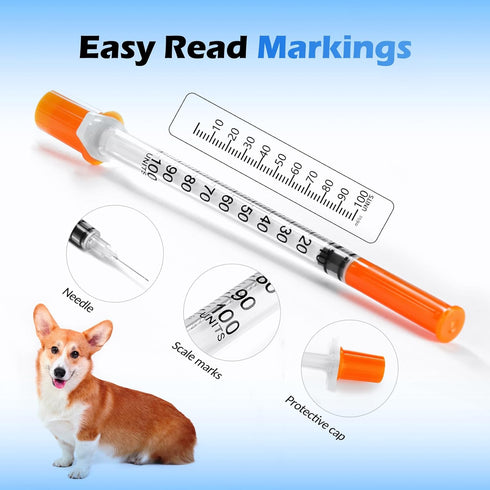 CAILOS 1ml 30 Gauge Syringes, 1cc 5/16 Inch Lab Disposable Supplies, Pack of 100 for Refilling or Dispensing