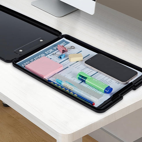 A4 Clipboard with Storage, Hard Letter Size Clip Board with Pen Holder & Paper Organizer, Heavy Duty Portable Writing