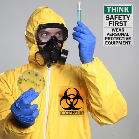 SmartSign S-2917-AL-14 "Think Safety First - Wear Personal Protective Equipment" Sign, 10" x 14" Aluminum