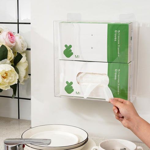 Cq Acrylic Clear Mask Dispenser, Wall Floating Glove Rack and Glove Box Dispenser Holder, Pack of 1