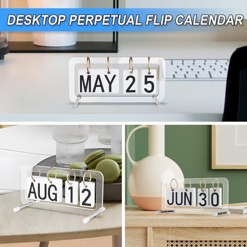 Cosmos Desk Flip Calendar Perpetual Desk Date Calendar Ring Flip Daily Block Calendar for Home Office Teacher Desktop