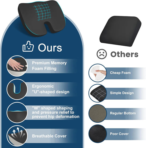 Tailbone Memory Foam Cusion, Relief Pressure Seat Cusion for Office Chairs & Car Seat, Ergonomic Design Seat Cusion